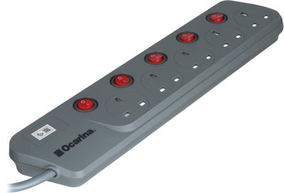 توصيلة كهرباء اوكارينا، 3 متر، 5 مخارج، OCREX5W55M3G - رصاصي product image 1