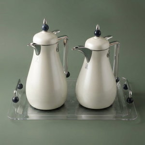 Al Saif Gallery Crystal Thermos Set, 1/0.7 litre, tofaria, thermal glass inner container, steel outer shell - pearl silver product image