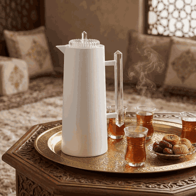 ترمس لين جلوري، 1 لتر،حافظة داخلية زجاج، ضغاط، يد شفاف - أبيض product image 2