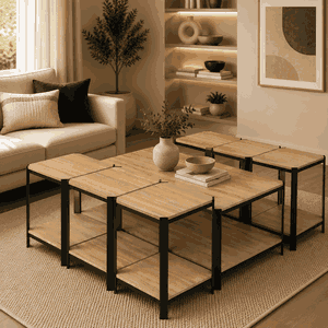 طقم طاولات خشب MDF و معدن، 7 قطع - اسود بني product image