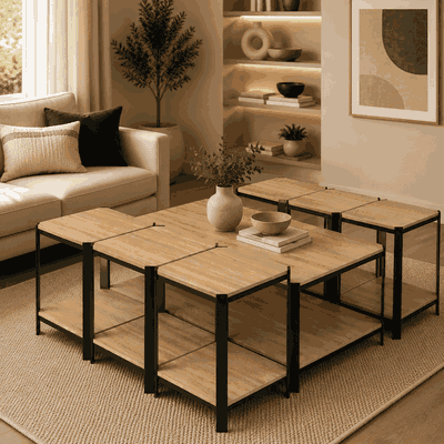طقم طاولات خشب MDF و معدن، 7 قطع - اسود بني product image 1
