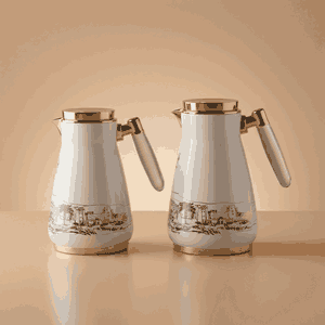 طقم ترامس أصال السيف غاليري، 0.75 / 1 لتر، قطعتين، حافظة داخلية زجاج، غطاء ضغاط، يد رمادي - أبيض لؤلؤي ذهبي product image