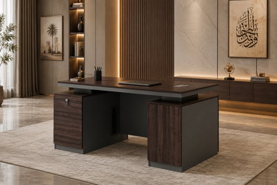 مكتب إداري خشب MDF، 160x80x75 سم - بني غامق رمادي product image 3