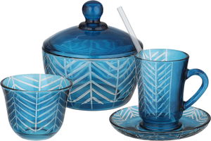 Al Saif Gallery Glass Sugar Cup Serving Set, 11cm, 26 Pieces, Floral Pattern - Transparent Blue product image