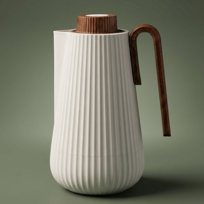 Glory Sumo Thermos, 1 liter, wooden handle, glass interior, pusher - white wooden product image 1