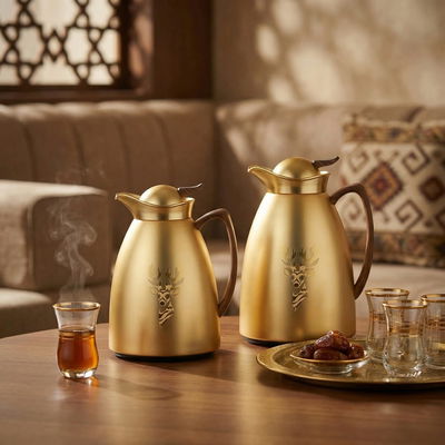 طقم ترامس سيف بلص، 0.7 / 1 لتر، خامة داخلية زجاج، غطاء ضغاط - ذهبي خشبي product image 2