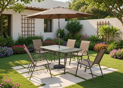 طاولة مظلية حديد ،90×150×75 سم، 4 كراسي - البيج product image 2