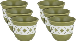 Al Saif Gallery Saudi Arabian Porcelain Coffee Cup Set, 6 Pieces, Artistic Decorations - Olive Green and White product image