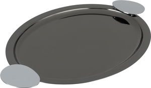 Al Saif Gallery stainless steel serving tray, 35x27x1 cm, oval, silver handle - black silver product image 2