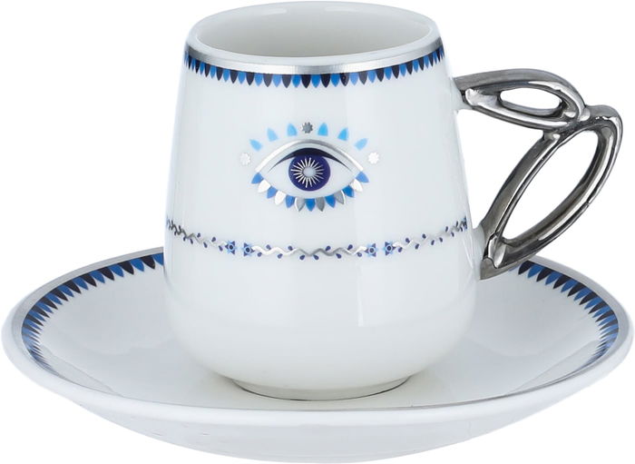 Al Saif Gallery porcelain coffee cup set, eye pattern, with saucer, 12 pieces - white product image 2