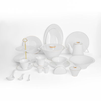 Alsaif Gallery Porcelain Dinner Set, 65 Pieces, Gold-White Rim product image 1