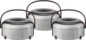 Al Saif Gallery Stainless Steel Food Container Set, 3 Pieces, Wooden Handle - Silver Black product image