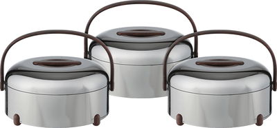 Al Saif Gallery Stainless Steel Food Container Set, 3 Pieces, Wooden Handle - Silver Black product image 1