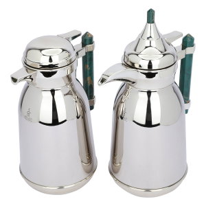 Al Saif Gallery Shahad thermos set, 1/1 liter, two pieces, thermal glass inner container, steel outer shell - silver product image 2