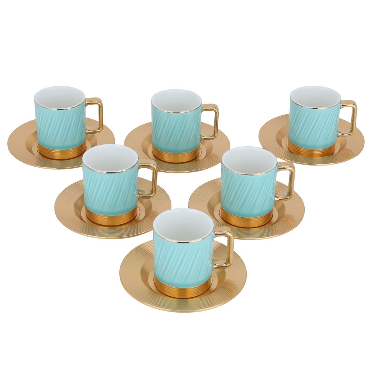 Al Saif Gallery porcelain coffee cup set, gold steel saucer, 12 pieces - light green product image 2