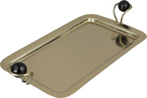 Al Saif Gallery Stainless steel serving tray, 42x24.4x2 cm, rectangular, black and gold handles product image 2