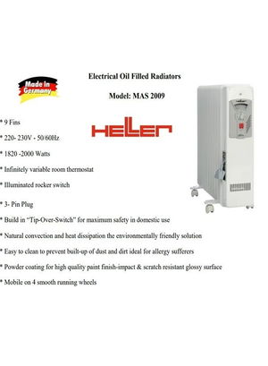 دفاية كهربائية هيلر الألمانية، 2000 واط، 9 اعمدة، كفاءة في استهلاك الطاقة، تدفئة قوية مع ثرموستات، MAS2009 - أبيض product image 2