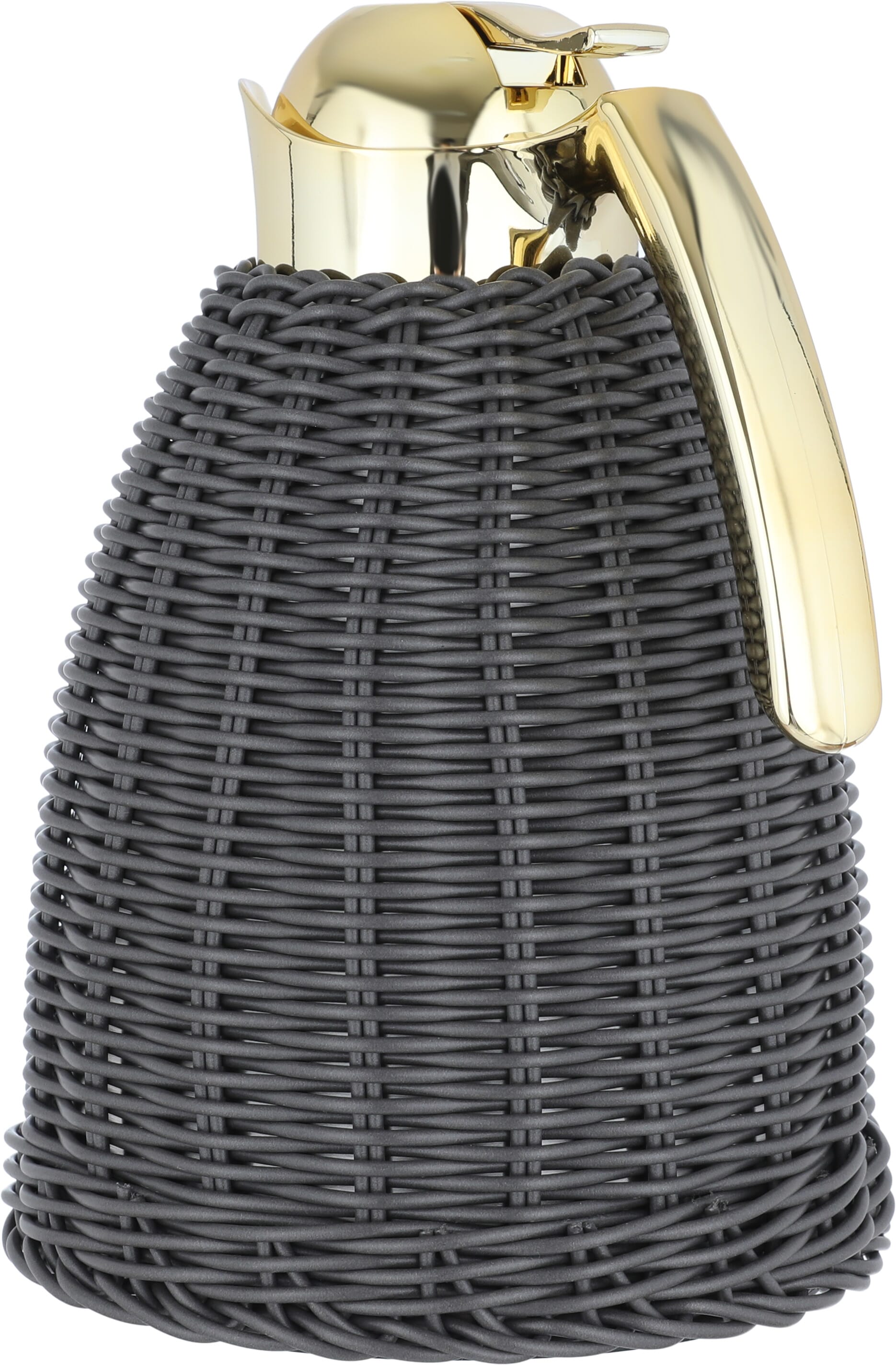 Timeless rattan thermos, 1 liter, golden handle, thermal glass inner container, plastic outer shell - dark gray product image 2