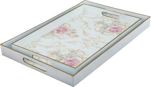 Al Saif Gallery Plastic Serving Tray Set, 2 Pieces, Rose Pattern - Multicolor product image