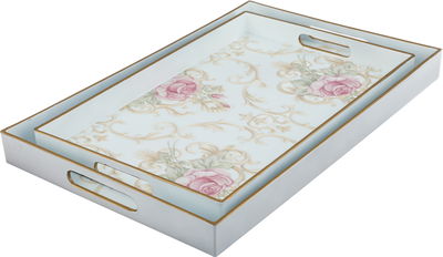 Al Saif Gallery Plastic Serving Tray Set, 2 Pieces, Rose Pattern - Multicolor product image 1