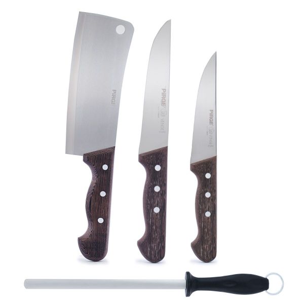 Al Saif Gallery 3 in 1 steel knife set, black case, 5 pieces - brown product image