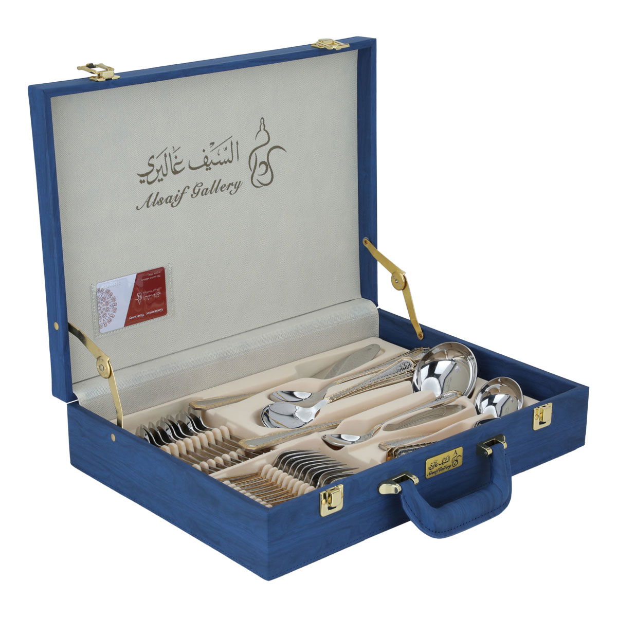 طقم ملاعق استيل السيف غاليري، شنطة جلد أزرق، 72 قطعة - فضي product image 2