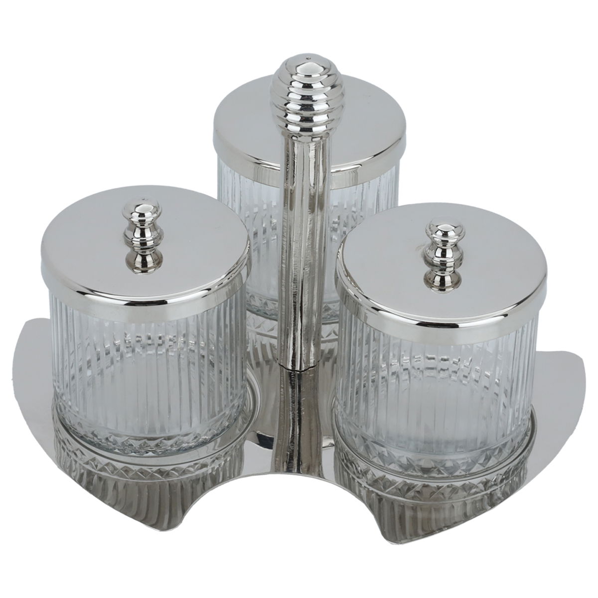 Al Saif Gallery glass cans set, 4 pieces, cover, stand - silver product image