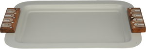 Al Saif Gallery stainless steel serving tray, 41x31x2.5 cm, wooden handle, rectangular - light wood gray product image