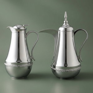 Al Saif Gallery Nouf thermos set, 0.7 / 1 liter, 2 pieces, thermal glass inner container, stainless steel outer shell - silver product image