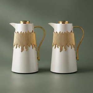 Al Saif Gallery Ibtihal thermos set, 1 liter, 2 pieces, thermal glass inner shell, steel outer shell - golden white product image