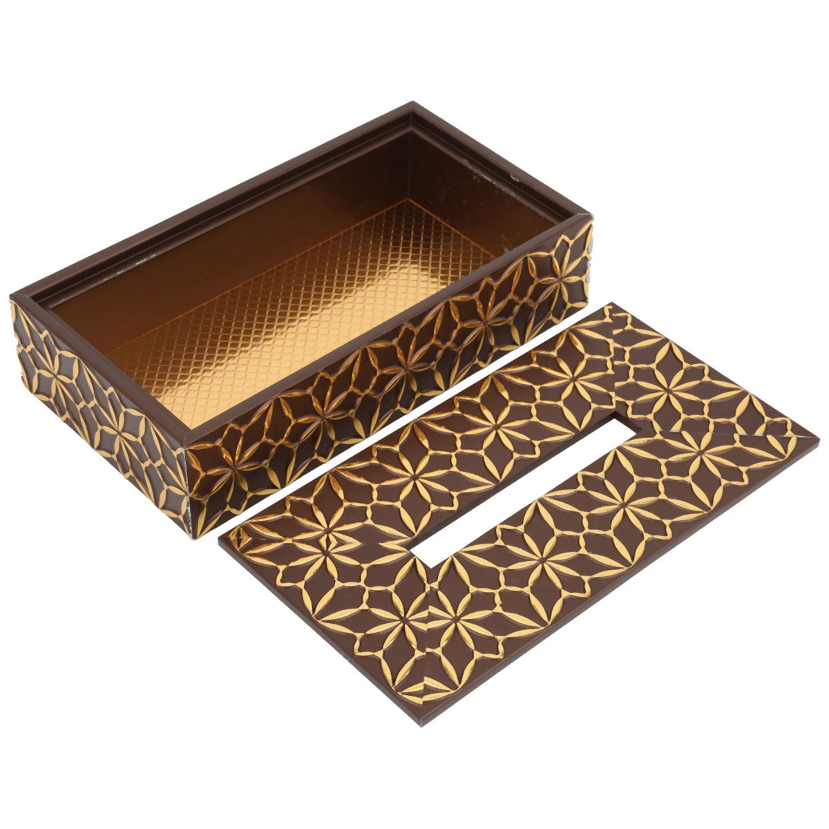Al Saif Gallery wooden tissue box, 23.5x13x6 cm, gilded engraving - brown product image 2