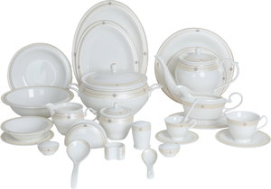 طقم تقديم سفرة بورسلان السيف غاليري، 166 قطعة، نقش ذهبي - أبيض بيج product image