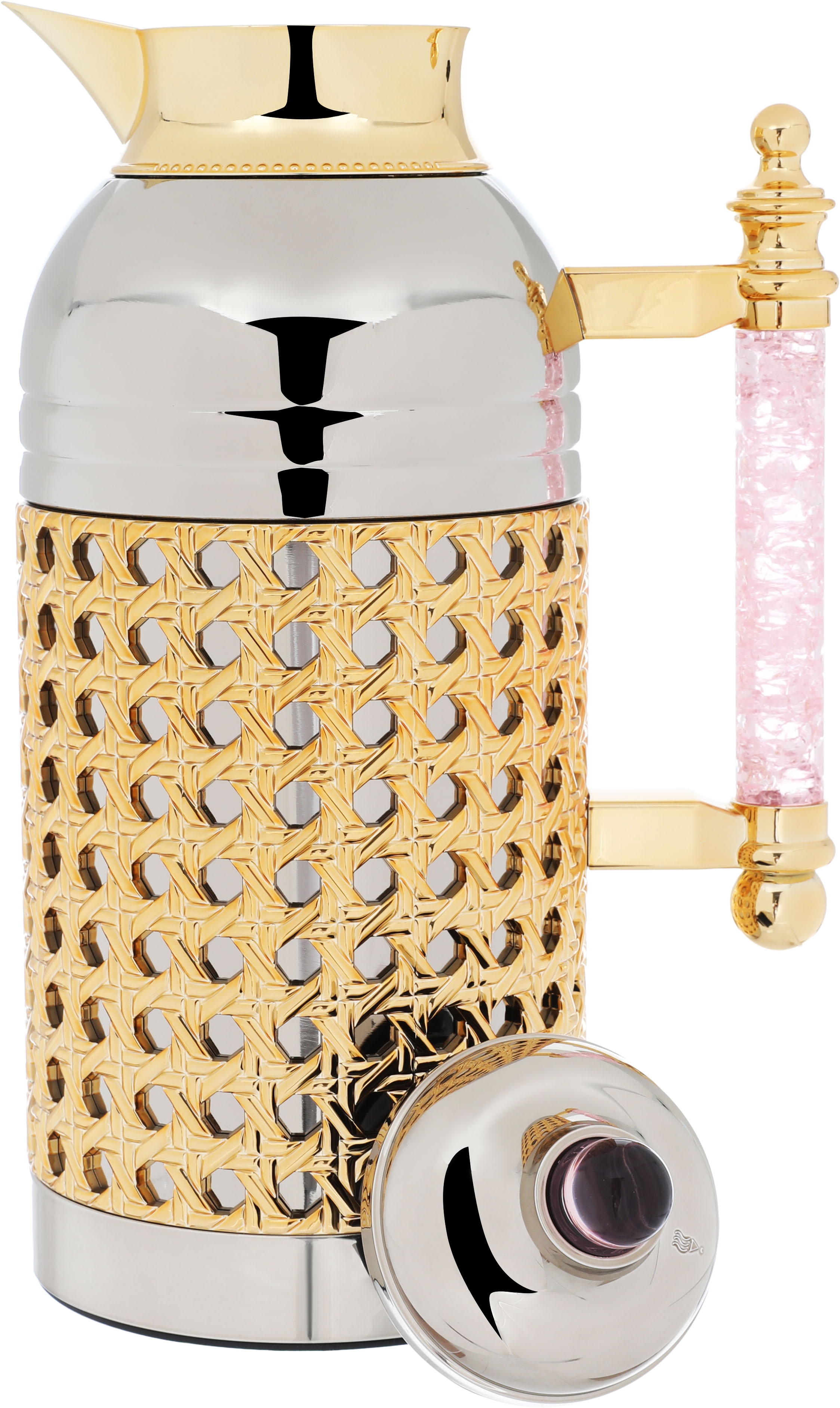 Al Saif Gallery Sarah thermos set, 1 liter, crystal handle, thermal glass inner case, steel outer case - silver gold product image 8