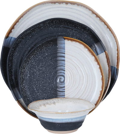 Al Saif Gallery Porcelain Dinner Set, Wavy, 24 Pieces - Beige/Black product image 1