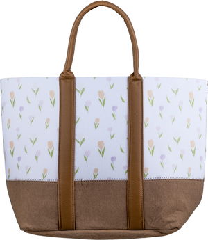 شنطة ترامس قماش السيف غاليري، 35x20x35 سم، نقش زهور - ابيض بني فاتح product image