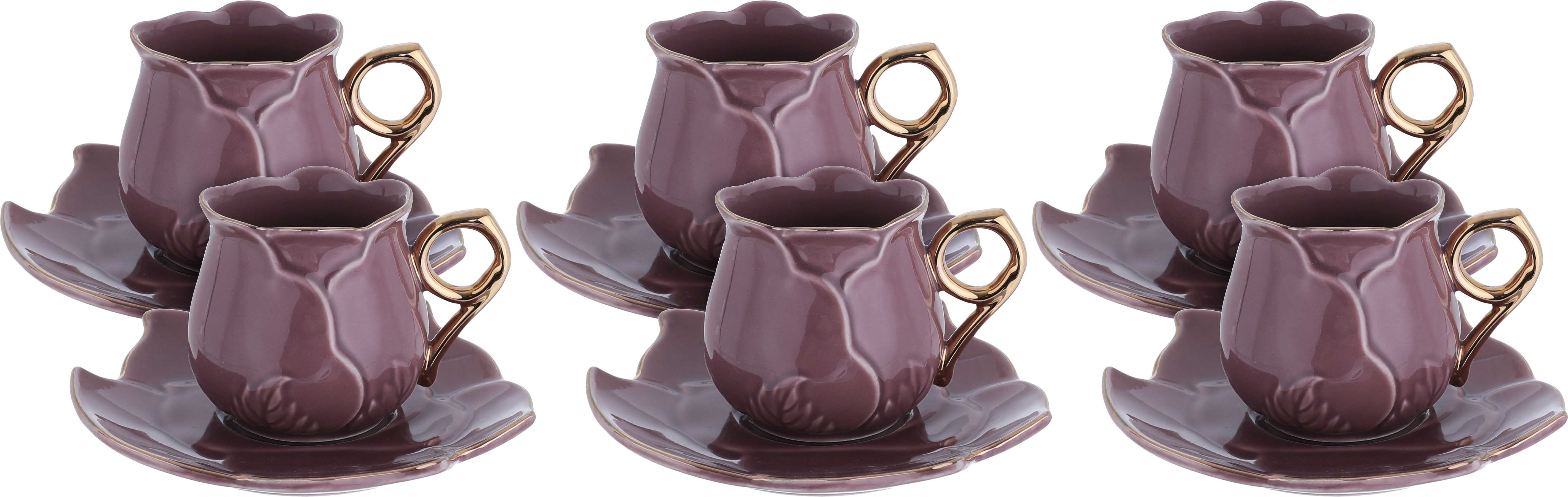 Al Saif Gallery Porcelain Coffee Cups Saucer Set, 12 Pieces, 90 Ml - Purple product image 1