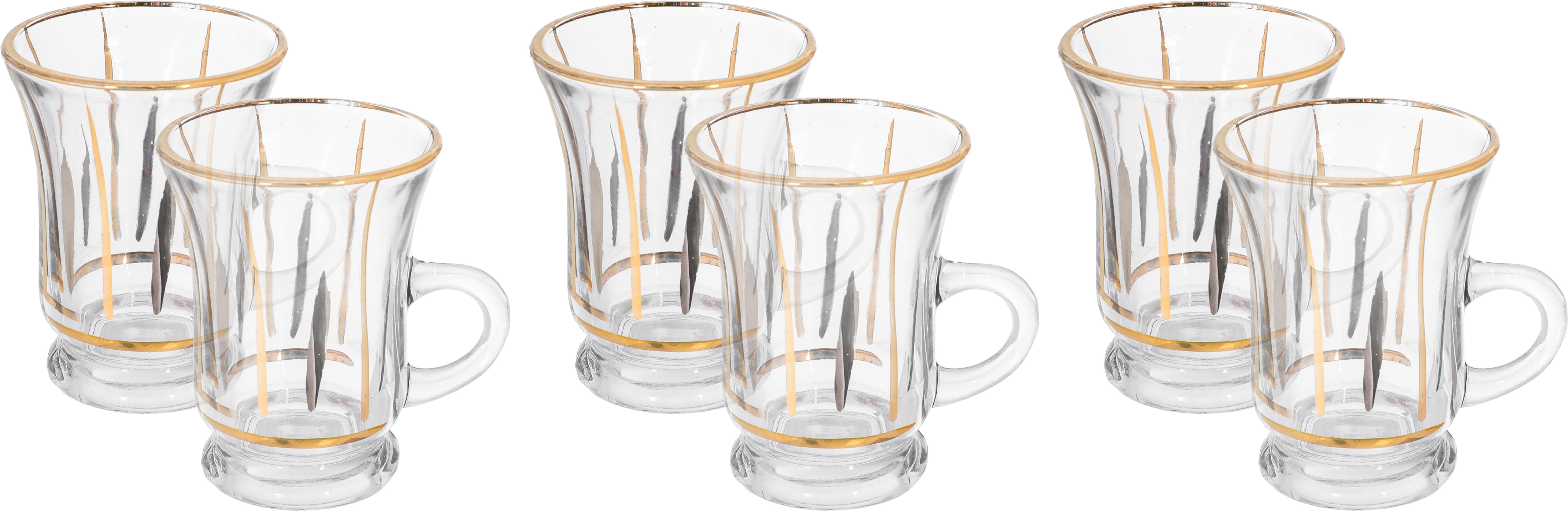 Al Saif Gallery Glass Cup Set, 6 Pieces, 200 Ml - Clear Gold product image