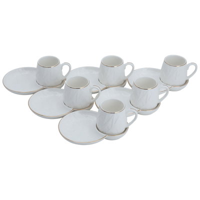 Al Saif Gallery ceramic coffee cup set, 12 pieces, engraved with gold-white script product image 2