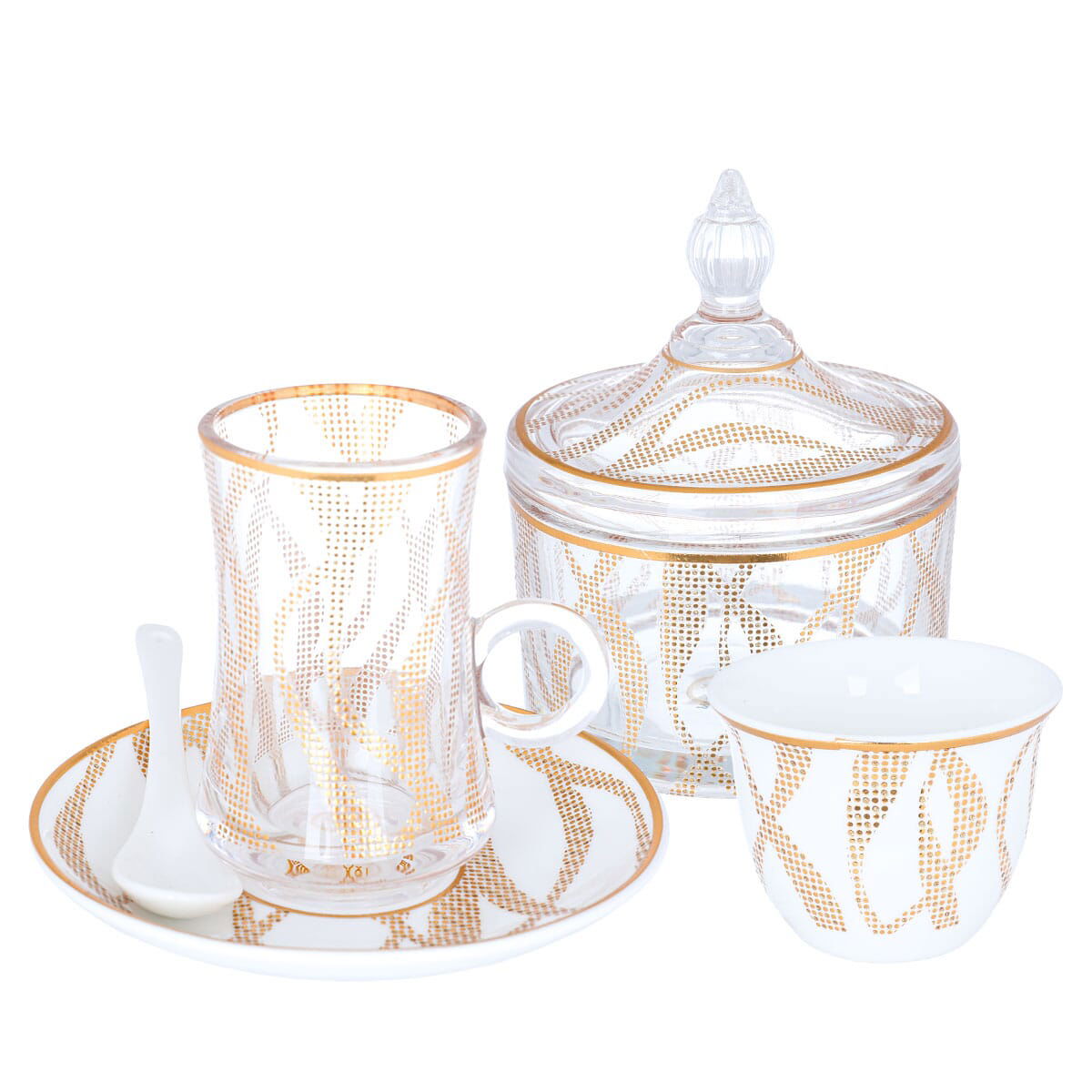 Alsaif Gallery Bialat and coffee cups and saucers serving set, 26 pieces, golden pattern - white product image