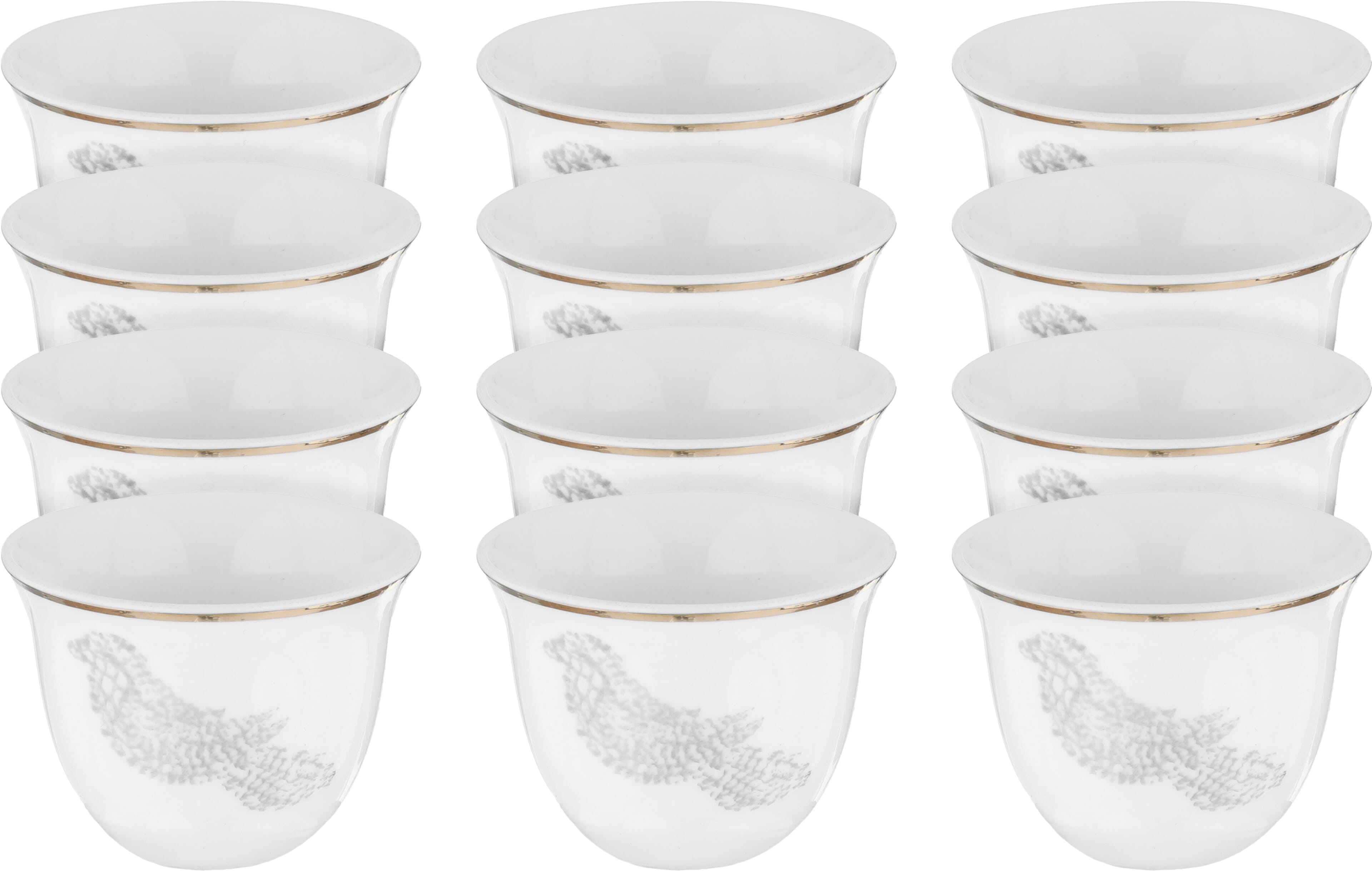 Al Saif Gallery porcelain Arabic coffee cups set, 12 pieces, bird pattern - white product image