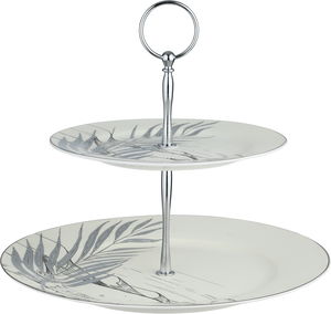 ستاند تقديم بورسلان السيف غاليري، 2 دور، دائري، مسكة يد استيل - أبيض رمادي product image 2