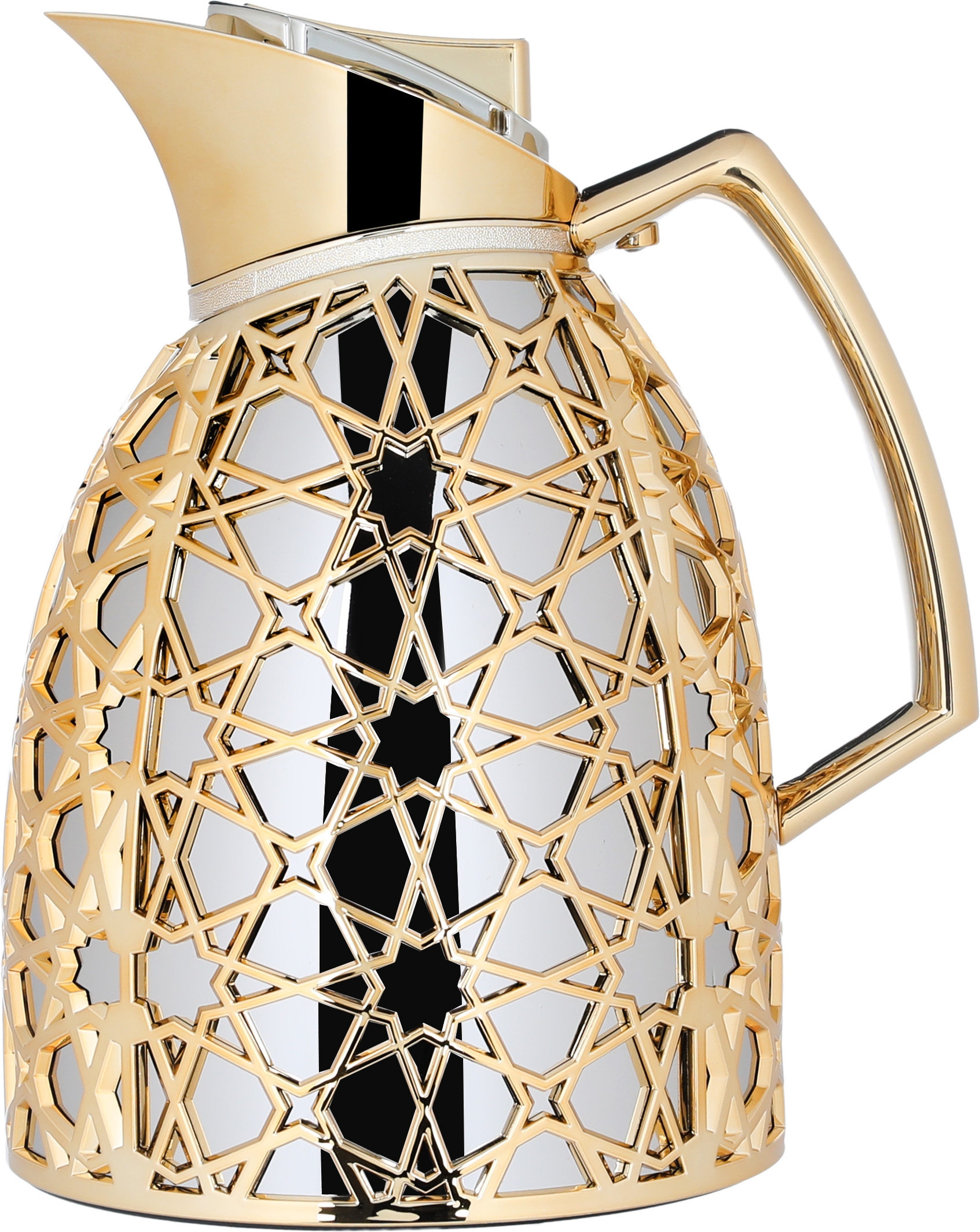 Al Saif Gallery Andalusia thermos set, 0.75/1 liter, Islamic inscription, glass inner case, plastic outer case - silver and gold product image 2