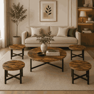 طقم طاولات خشب MDF و معدن، 5 قطع - اسود بني product image