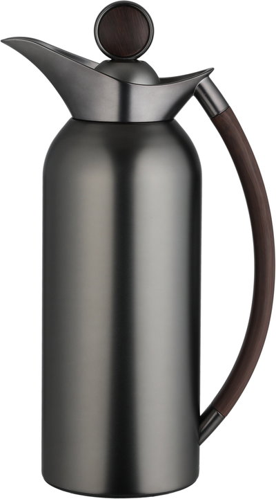 Al Saif Gallery 2-piece 1/2 liter thermos set, tempered glass inner container, wooden handle, pusher - black wood product image 3