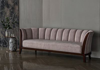 Modern Swedish wood sofa, 220x83x45 cm, Chanel fabric - Mocha product image 2