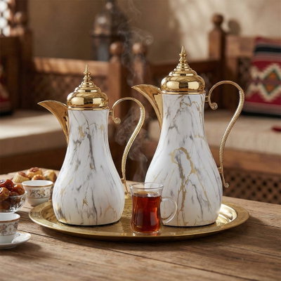طقم ترامس السيف غاليري وصائف 4، قطعتين،1 لتر/0.7 لتر - رخامي ذهبي product image 2