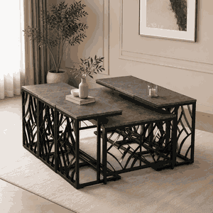 طقم طاولات خشب MDF و معدن، 7 قطع - رمادى اسود product image