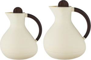 Al Saif Gallery Layal Thermos Set, 0.6/0.9 Liter, 2 Pieces, Glass Interior, Plastic Exterior, Wooden Handle, Push Button - Creamy Wooden product image 2