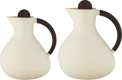 Al Saif Gallery Layal Thermos Set, 0.6/0.9 Liter, 2 Pieces, Glass Interior, Plastic Exterior, Wooden Handle, Push Button - Creamy Wooden product image 2