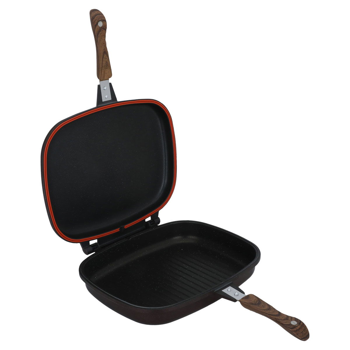 Titanium + Granite Double Sided Grill Pan, 5.6 L, 36 cm, Rectangle, Wooden Handle - Dark Red product image 2